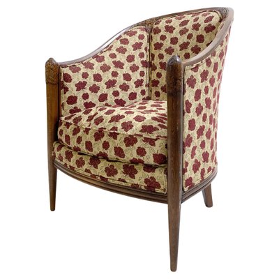 Art Deco Wood and Fabric Armchair-FGA-1801588