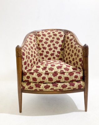 Art Deco Wood and Fabric Armchair-FGA-1801588