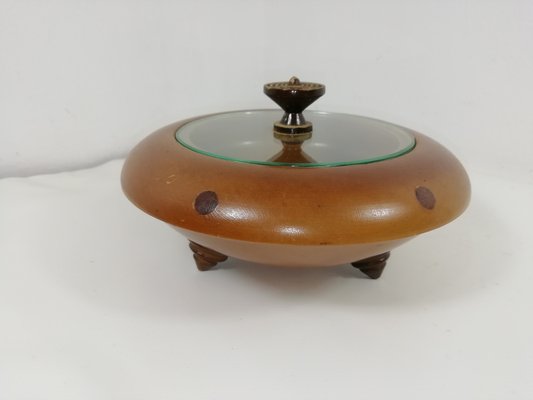 Art Deco Wood and Transparent Tripod Box, Italy, 1940s-HNE-1343684