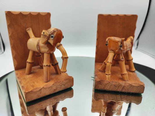 Art Deco Wood & Bamboo Elephant Bookends, 1920s, Set of 2-CAQ-872533