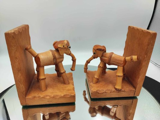 Art Deco Wood & Bamboo Elephant Bookends, 1920s, Set of 2-CAQ-872533