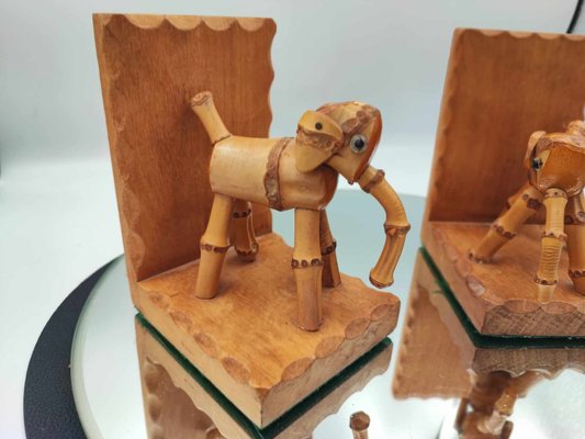 Art Deco Wood & Bamboo Elephant Bookends, 1920s, Set of 2-CAQ-872533