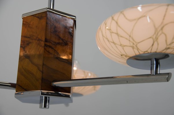 Art Deco Wood Chrome and Glass Chandelier, 1940s-TZ-1401328