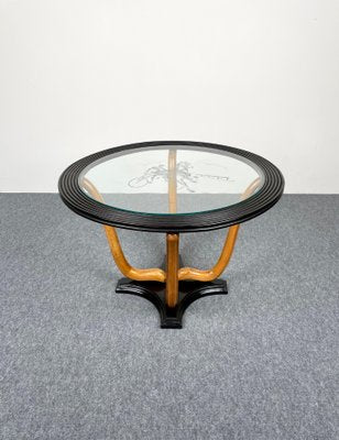 Art Deco Wood & Glass Round Coffee Side Table, Italy, 1940s-LYQ-1171352