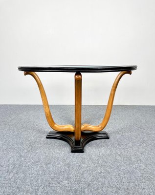 Art Deco Wood & Glass Round Coffee Side Table, Italy, 1940s-LYQ-1171352