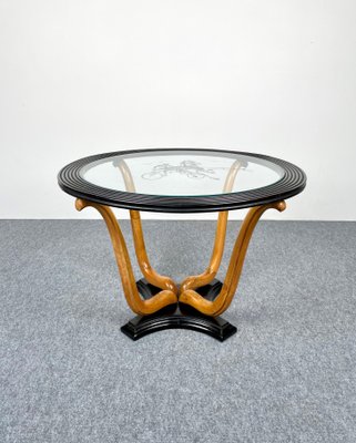 Art Deco Wood & Glass Round Coffee Side Table, Italy, 1940s-LYQ-1171352