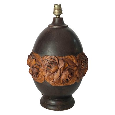 Art Deco Wood Hand Carved Table Lamp, France, 1940s-UR-1403186