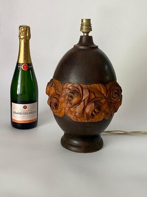 Art Deco Wood Hand Carved Table Lamp, France, 1940s-UR-1403186