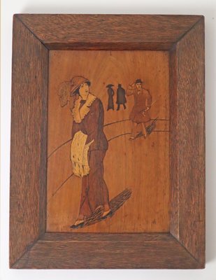 Art Deco Wood Inlay Picture of Fashionable Lady and Gentleman, Germany, 1920-ESB-2027961