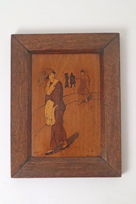 Art Deco Wood Inlay Picture of Fashionable Lady and Gentleman, Germany, 1920-ESB-2027961