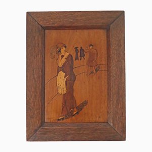 Art Deco Wood Inlay Picture of Fashionable Lady and Gentleman, Germany, 1920-ESB-2027961