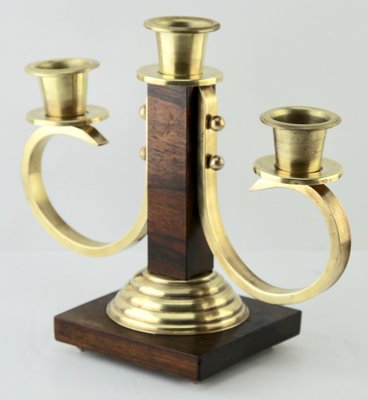 Art Deco Wooden & Brass Candlesticks, 1930s, Set of 2-MJY-1148724