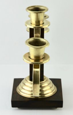 Art Deco Wooden & Brass Candlesticks, 1930s, Set of 2-MJY-1148724