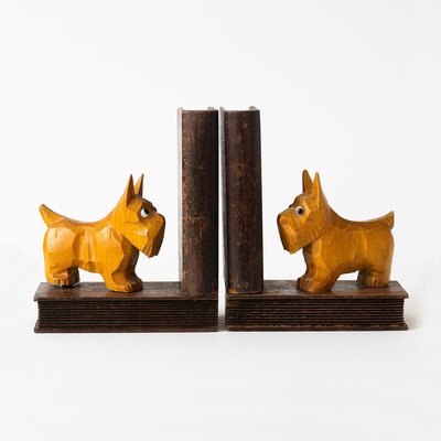 Art Deco Wooden Dog Bookends, 1930s, Set of 2-IXK-1359347