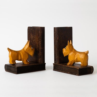 Art Deco Wooden Dog Bookends, 1930s, Set of 2-IXK-1359347