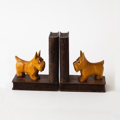 Art Deco Wooden Dog Bookends, 1930s, Set of 2-IXK-1359347