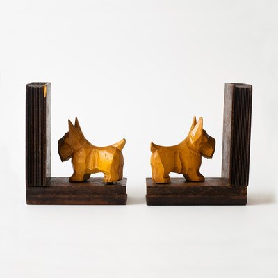 Art Deco Wooden Dog Bookends, 1930s, Set of 2-IXK-1359347