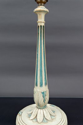 Art Deco Wooden Lamp in White and Patinated Blue, 1920-XNH-1804548