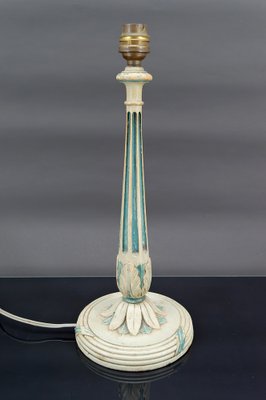 Art Deco Wooden Lamp in White and Patinated Blue, 1920-XNH-1804548