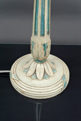 Art Deco Wooden Lamp in White and Patinated Blue, 1920-XNH-1804548