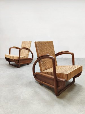 Art Deco Woven Rattan Lounge Chairs, 1930s, Set of 2-BW-1820333