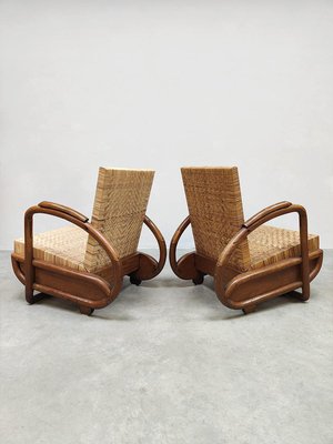 Art Deco Woven Rattan Lounge Chairs, 1930s, Set of 2-BW-1820333