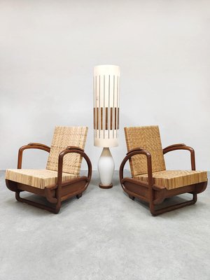 Art Deco Woven Rattan Lounge Chairs, 1930s, Set of 2-BW-1820333