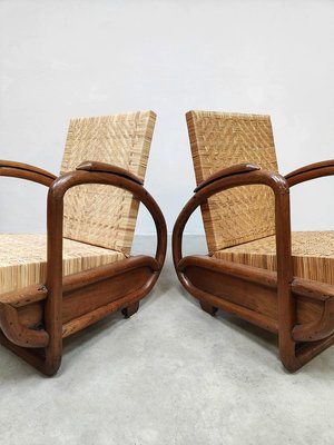 Art Deco Woven Rattan Lounge Chairs, 1930s, Set of 2-BW-1820333