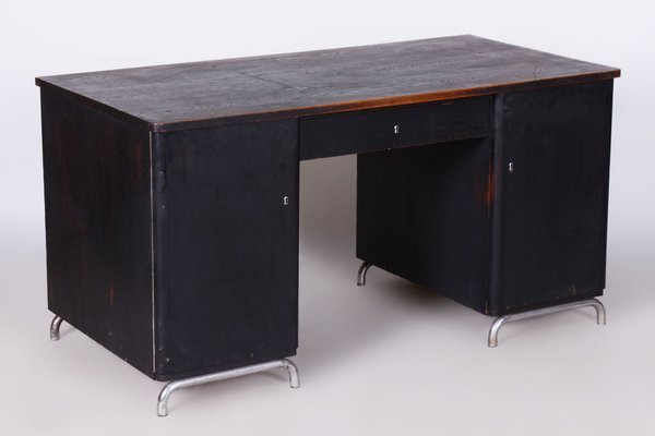 Art Deco Writing Desk in Chrome & Oak attributed to Robert Slezak, Czech, 1930s-WHY-2042100