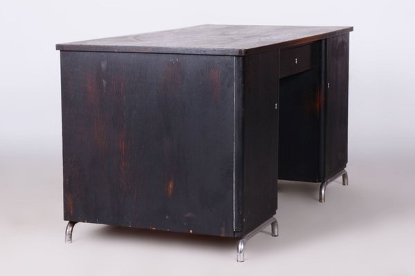 Art Deco Writing Desk in Chrome & Oak attributed to Robert Slezak, Czech, 1930s-WHY-2042100