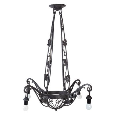 Art Deco Wrought Iron 4-Light Chandelier, 1930s-WFS-744947