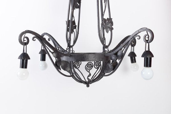 Art Deco Wrought Iron 4-Light Chandelier, 1930s-WFS-744947