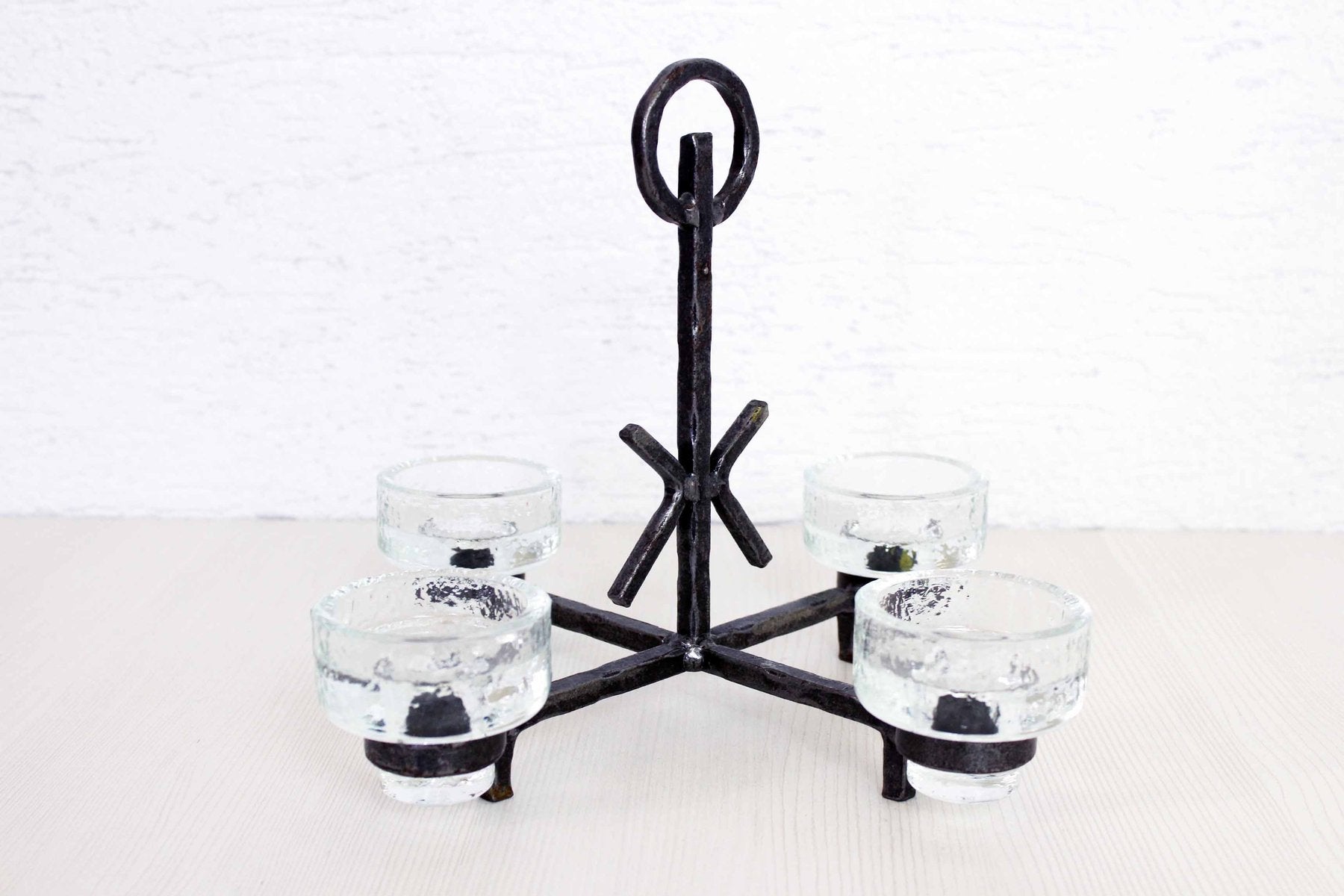 Art Deco Wrought Iron and Glass Candleholder by Erik Höglund for Bostrom, 1960s