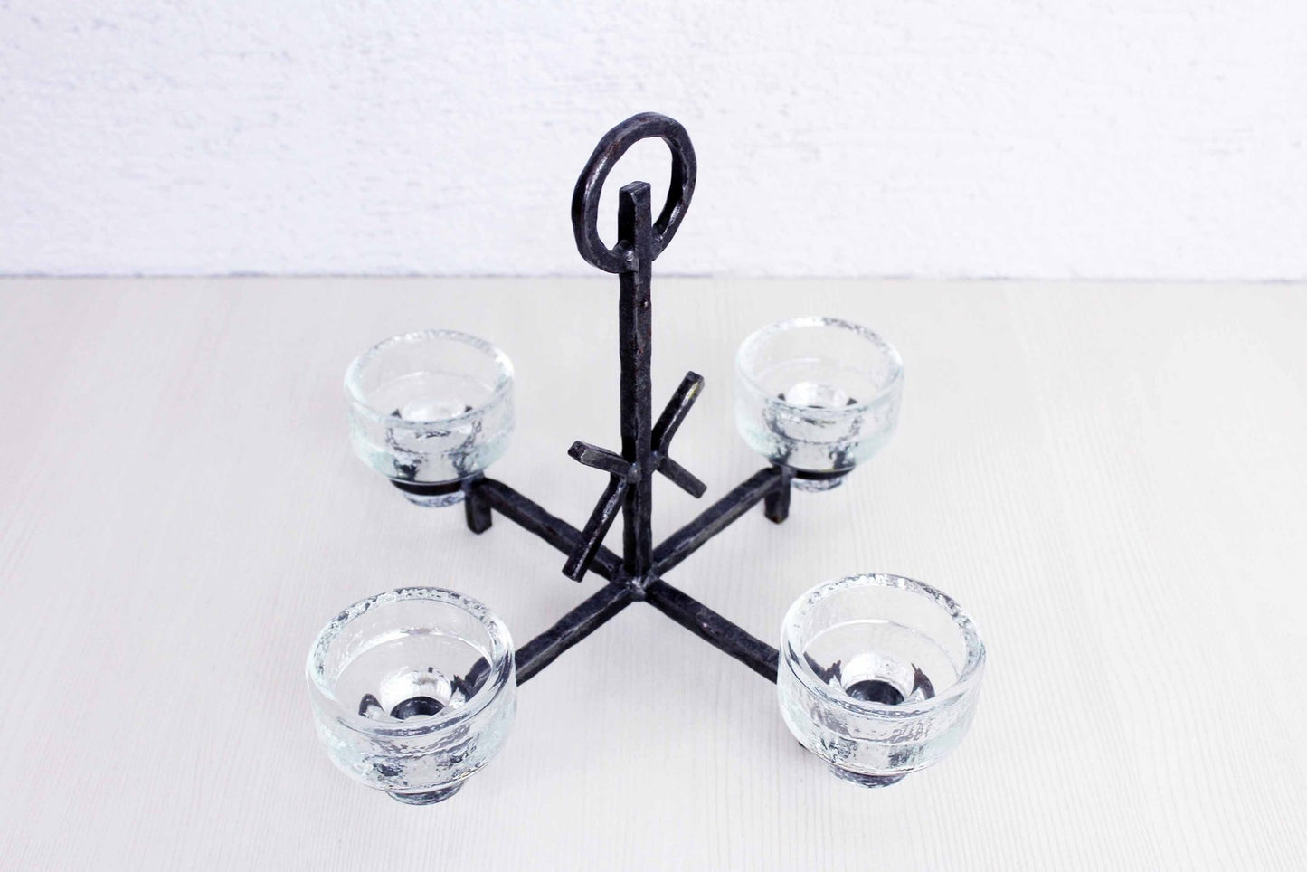 Art Deco Wrought Iron and Glass Candleholder by Erik Höglund for Bostrom, 1960s