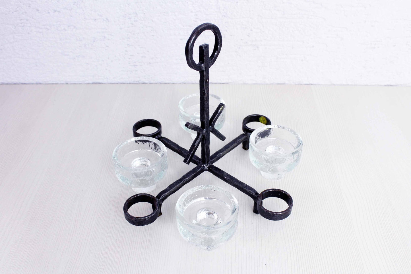 Art Deco Wrought Iron and Glass Candleholder by Erik Höglund for Bostrom, 1960s