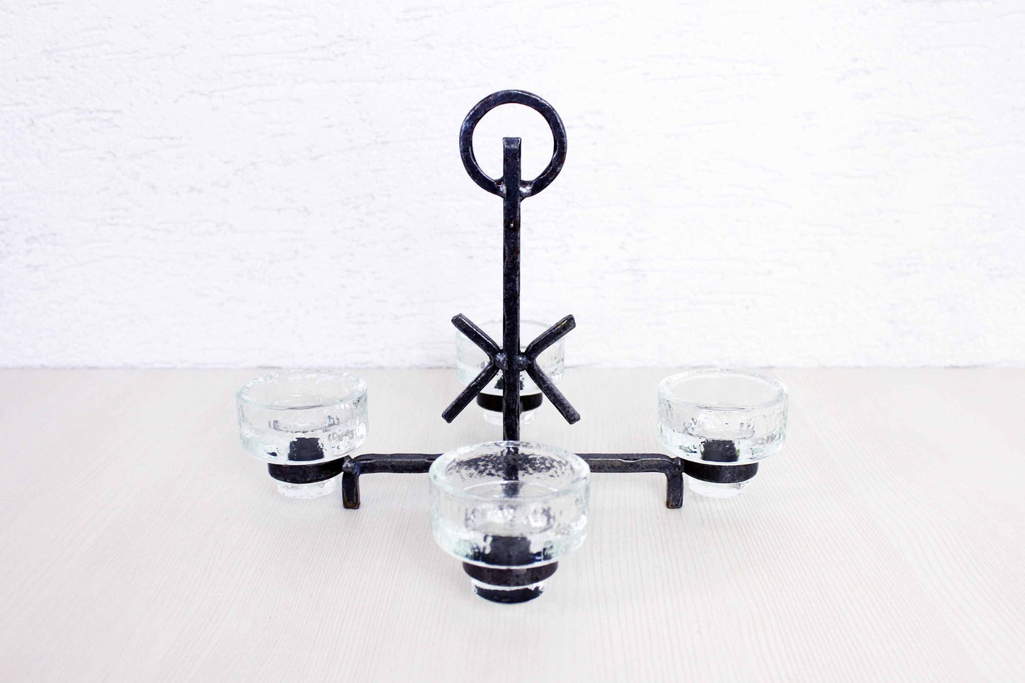 Art Deco Wrought Iron and Glass Candleholder by Erik Höglund for Bostrom, 1960s