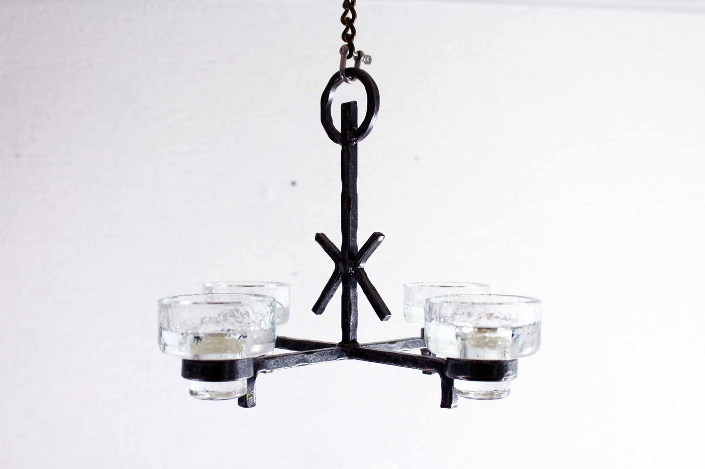 Art Deco Wrought Iron and Glass Candleholder by Erik Höglund for Bostrom, 1960s