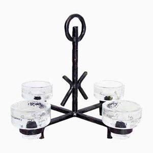 Art Deco Wrought Iron and Glass Candleholder by Erik Höglund for Bostrom, 1960s-BQF-708969