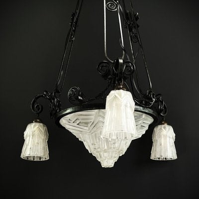 Art Deco Wrought Iron Ceiling Lamp, 1930s-JUZ-1743259