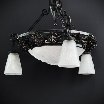 Art Deco Wrought Iron Ceiling Lamp by Muller Freres, Luneville, 1930s-JUZ-1773752