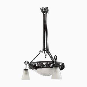 Art Deco Wrought Iron Ceiling Lamp by Muller Freres, Luneville, 1930s-JUZ-1773752