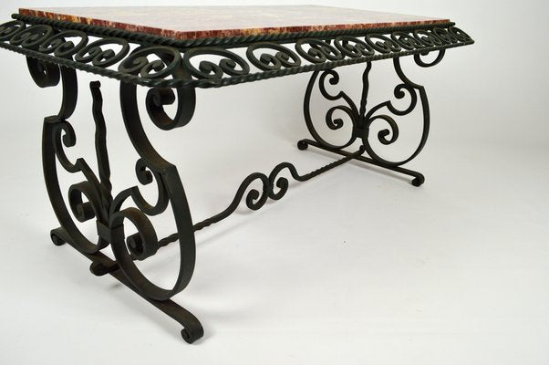 Art Deco Wrought Iron Coffee Table with Marble Top, 1940s-XNH-1028432