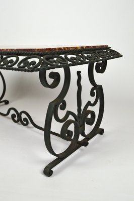 Art Deco Wrought Iron Coffee Table with Marble Top, 1940s-XNH-1028432