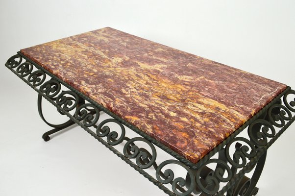 Art Deco Wrought Iron Coffee Table with Marble Top, 1940s-XNH-1028432