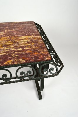 Art Deco Wrought Iron Coffee Table with Marble Top, 1940s-XNH-1028432