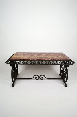 Art Deco Wrought Iron Coffee Table with Marble Top, 1940s-XNH-1028432