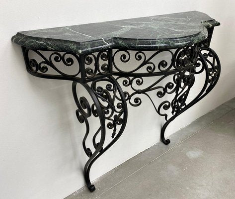 Art Deco Wrought Iron Console with Alpine Green Marble-DY-2016858