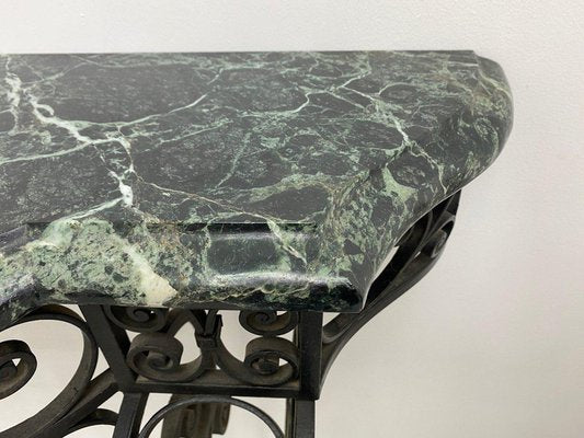 Art Deco Wrought Iron Console with Alpine Green Marble-DY-2016858