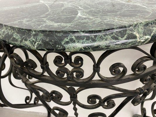 Art Deco Wrought Iron Console with Alpine Green Marble-DY-2016858