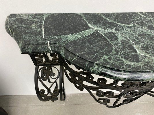 Art Deco Wrought Iron Console with Alpine Green Marble-DY-2016858